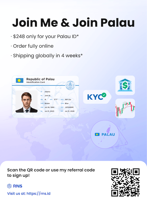 RNS.ID Invite Code Get 100 RNS Points + 20% Palau ID Bonus 3 palau referral code